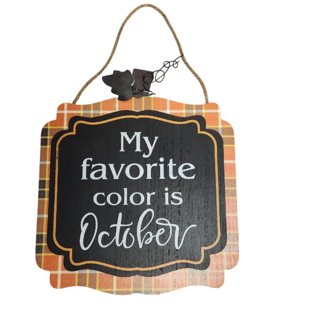 October Wood Plaid Pumpkin Wall Sign - Picture 1 of 2